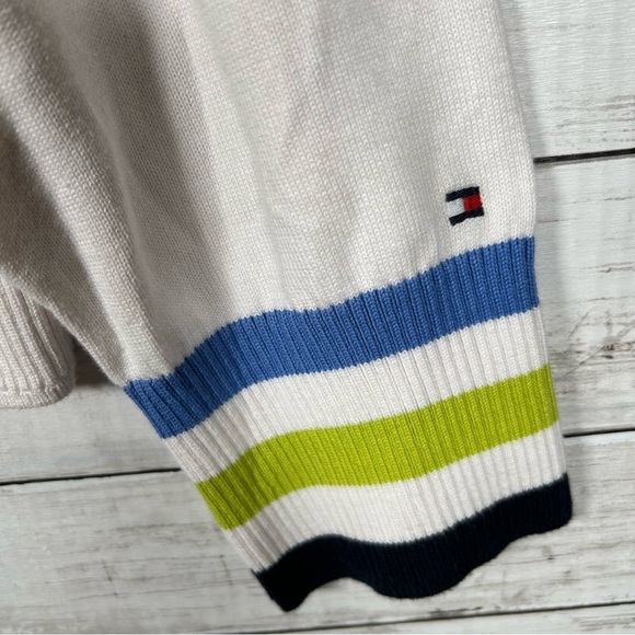 Tommy Hilfiger Women's White Striped-Trim Cropped V-Neck Sweater Top Size L NEW - Picture 4 of 6